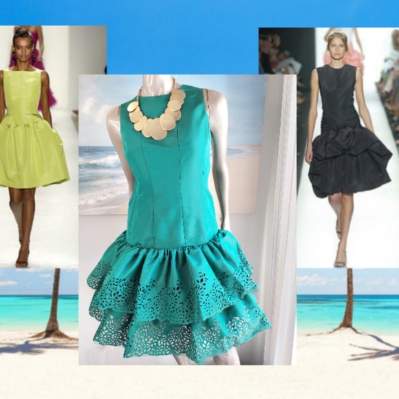 *$5,000 OSCAR DE LA RENTA ICONIC STUNNING GREEN EYELET PLEADED SILK RUNW DRESS M - Picture 2 of 10